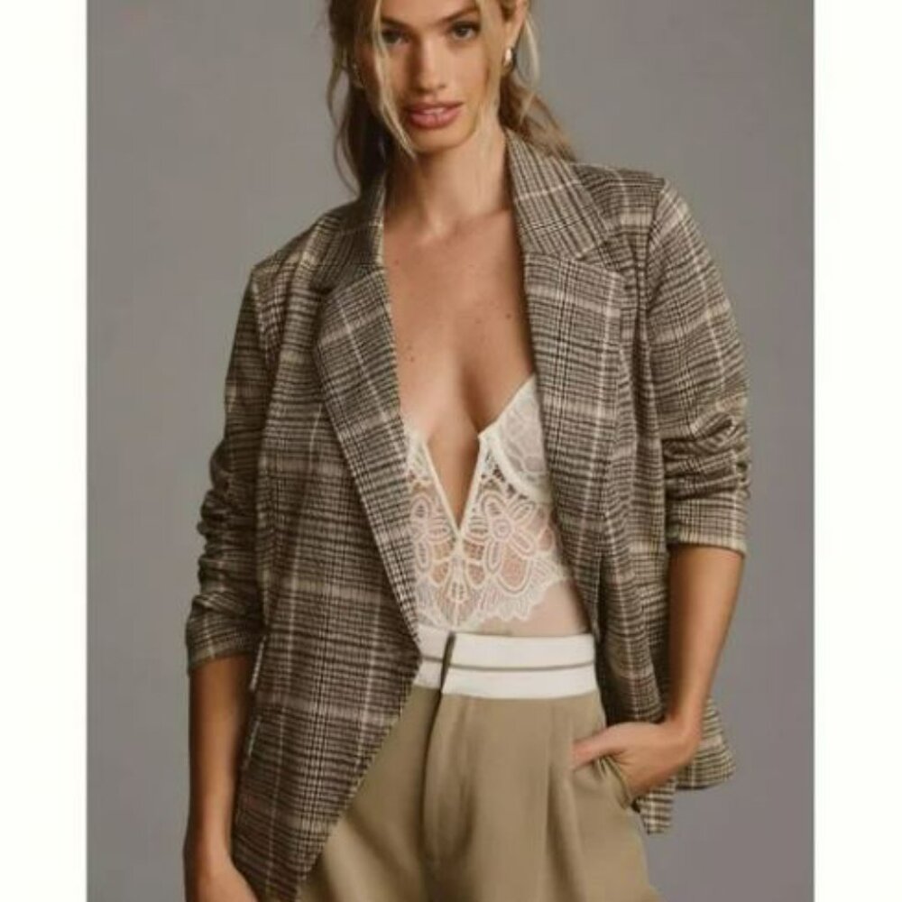Anthropologie | Maeve Collegiate Plaid Knit Blazer |